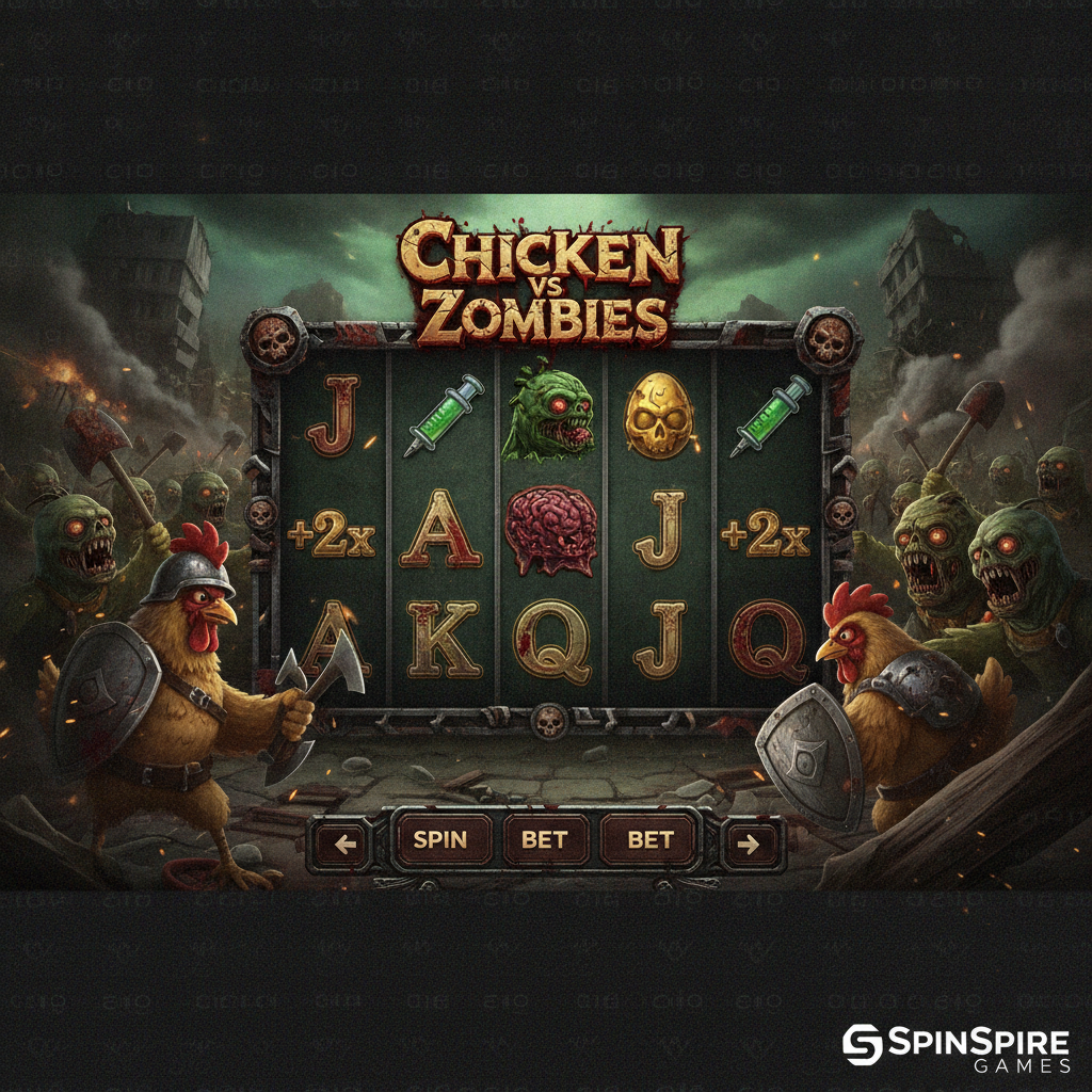 Chicken vs Zombies slot con polli guerrieri che combattono zombie apocalittici, giri gratuiti e moltiplicatori